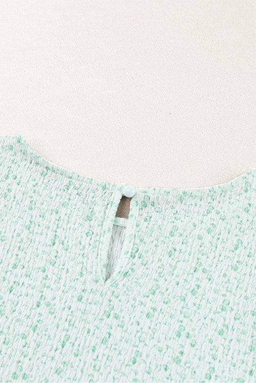 Mint Floral Puff Sleeve Crinkle Blouse