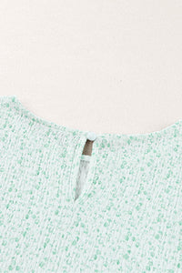 Mint Floral Puff Sleeve Crinkle Blouse