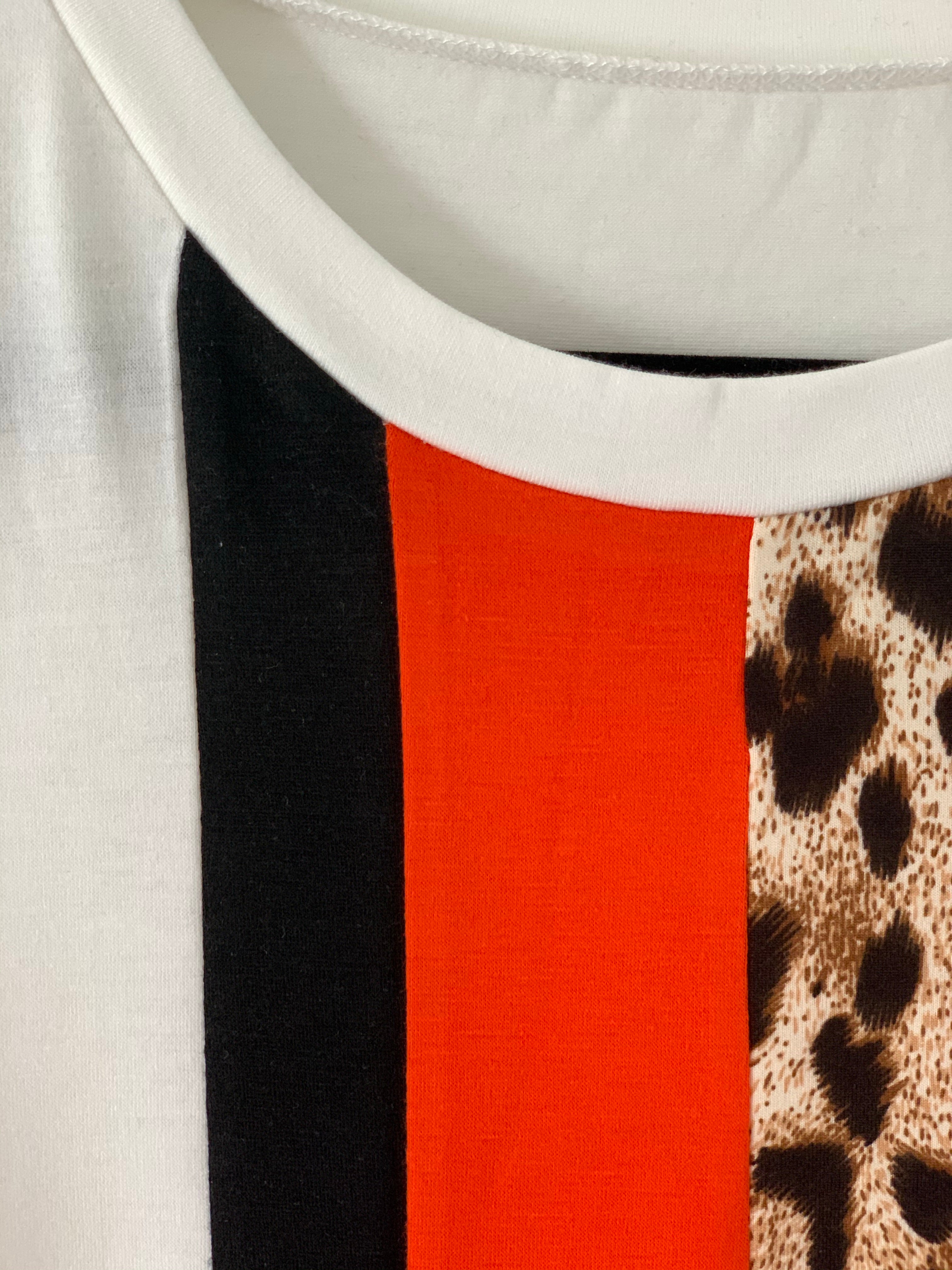 Leopard Print Orange Colorblock Tee