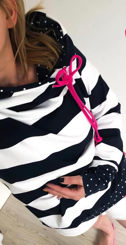 White & Black Stripes w/Navy Polka Dots Lightweight Hoodie
