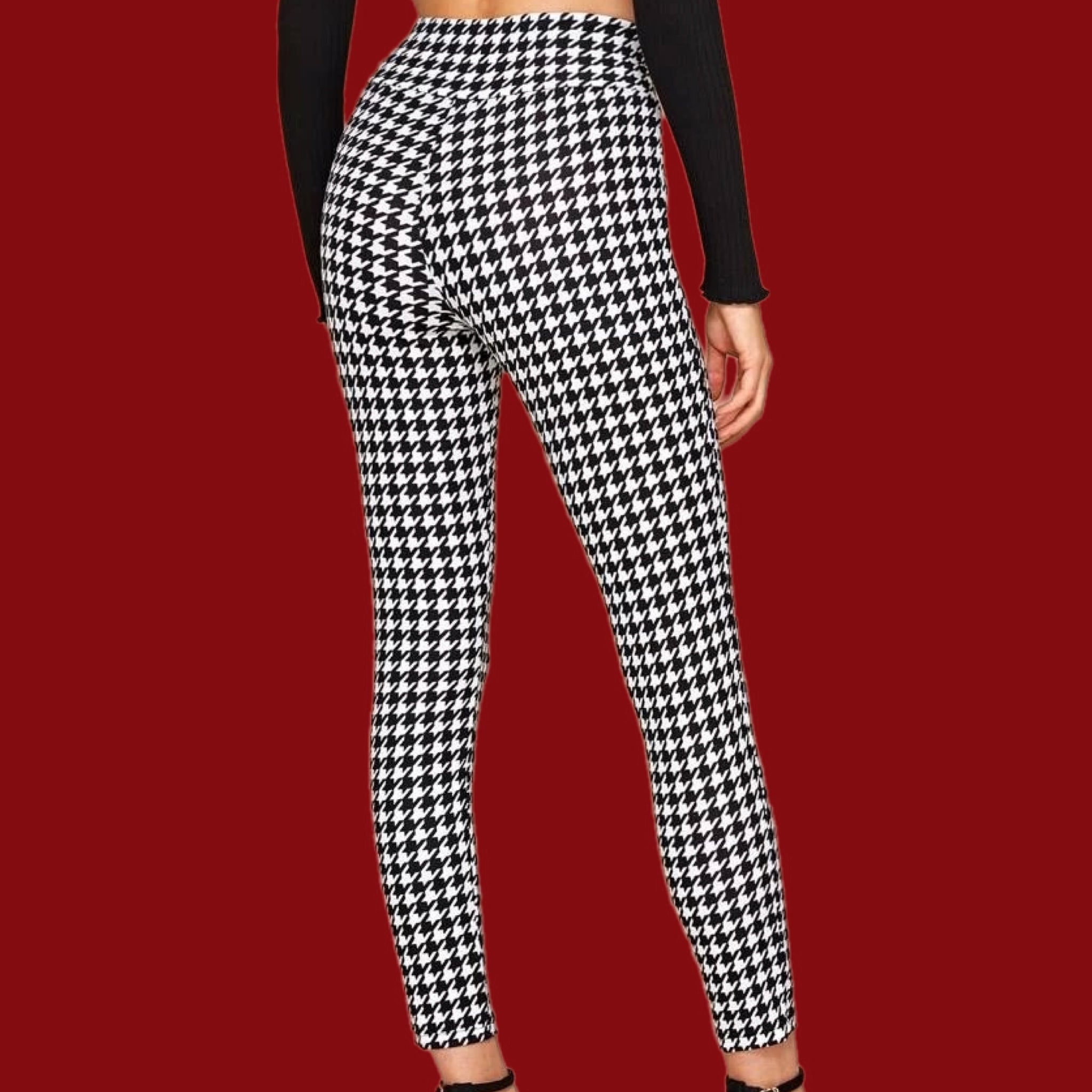 Black and White Houndstooth Silky Leggings