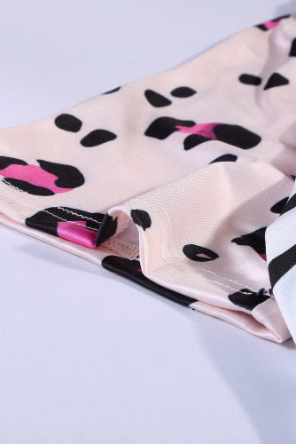 Pink Leopard Print Striped Color Block Silky Tee