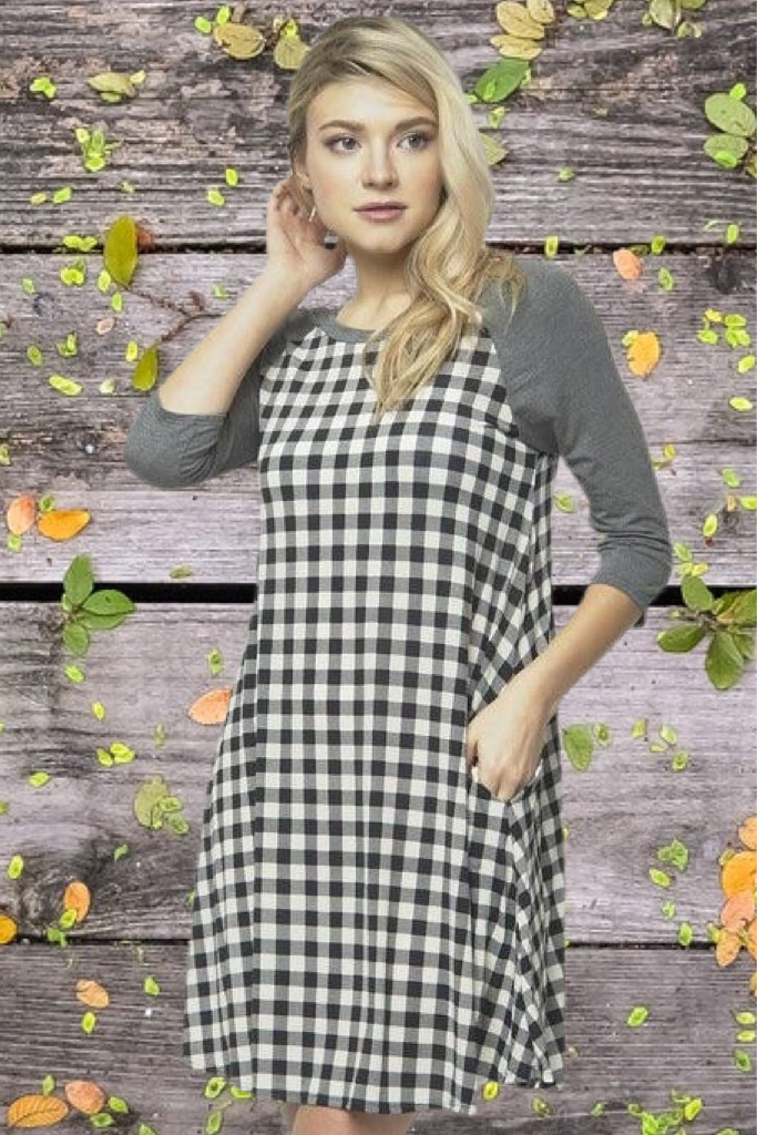 Black Gray Gingham Shift Dress With Pockets Final sale!