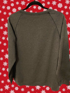 Rhinestone Glass and Santa Hat Long Sleeve Gray Knit T-shirt