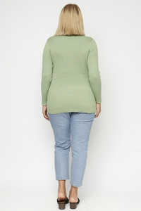 Sage Ribbed Knit Curvy Size Sweater