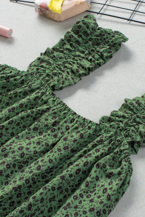 Green Mini Floral Smocked Flowy Tank