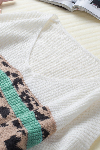 Teal Leopard Print Colorblock Sweater