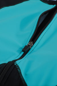 Teal Green Color Block Zip Up Rashguard Sports Top