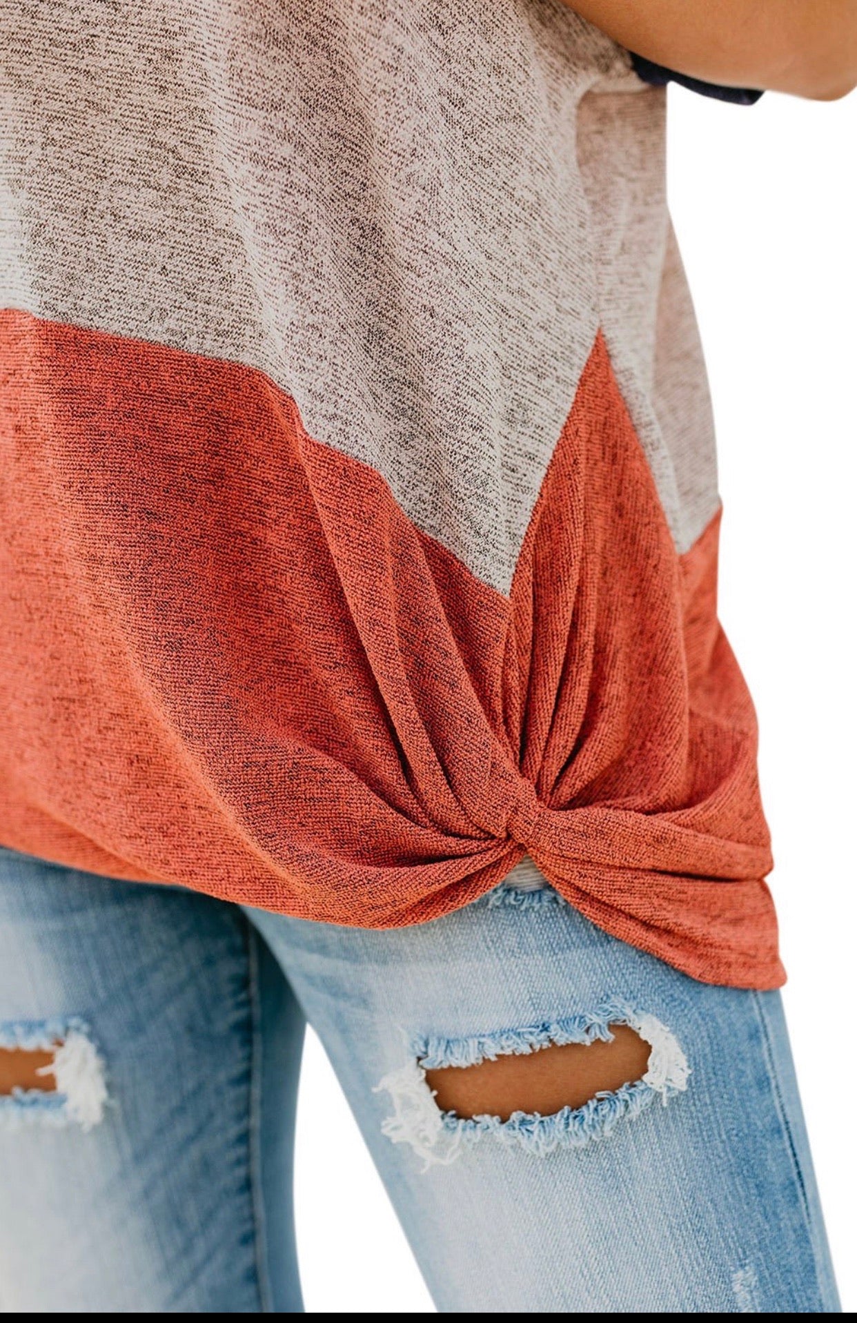 Navy Color Block Twist Hem Tee