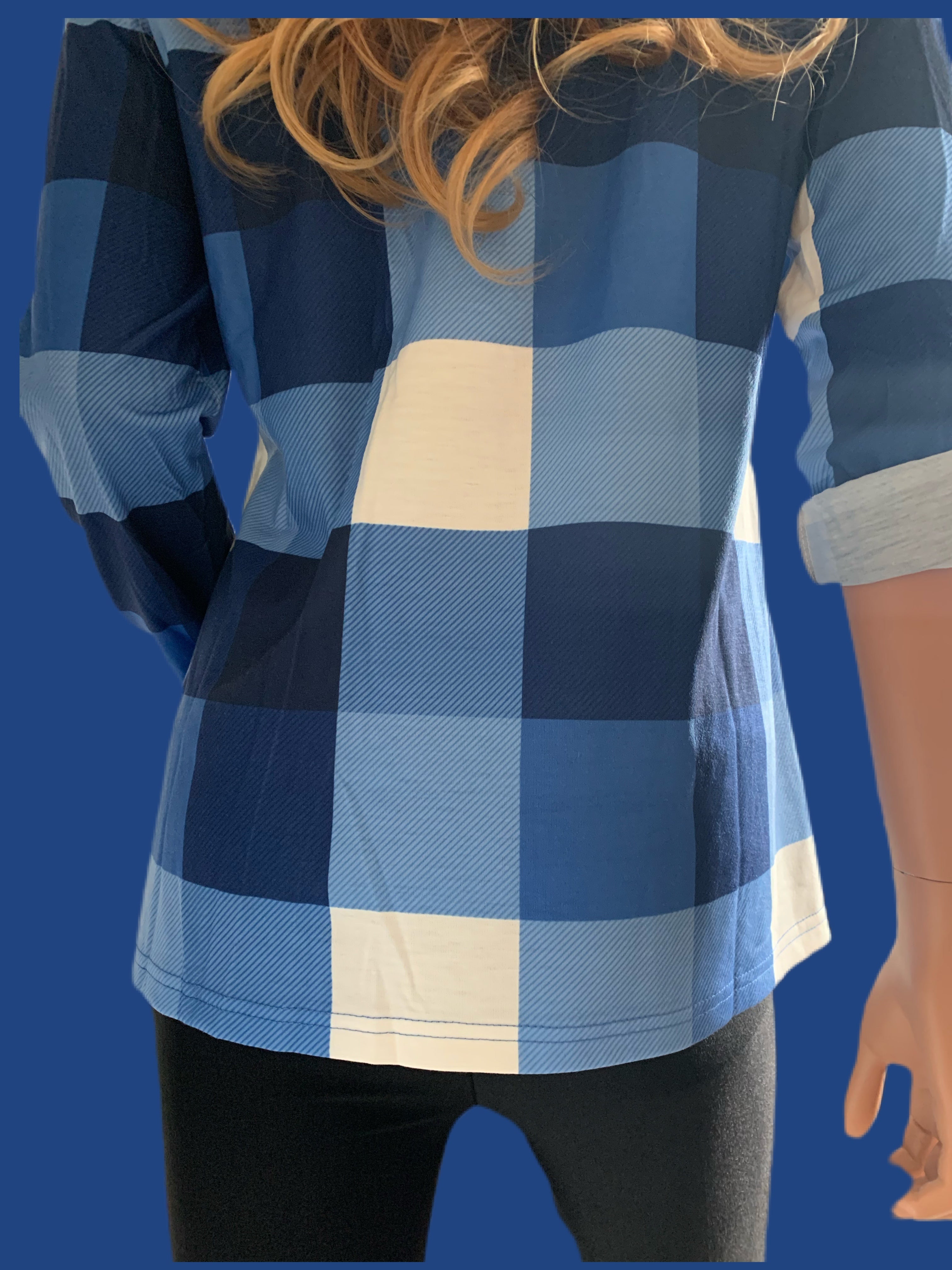 Blue Plaid Half Zip Long Sleeves Casual Shirt