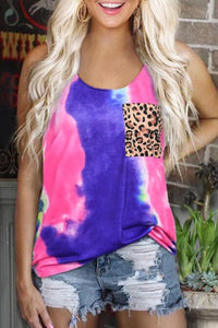 •These tie-dye tank tops are so adorable  •Leopard print patch pocket detail  •Pair with shorts or use as a coverup at the pool  •This will be for sure one of your new favorite tanks   