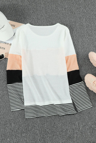 Peach and Black Striped Colorblock Thermal Top