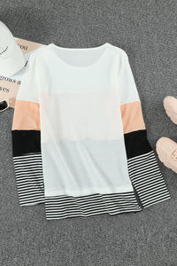 Peach and Black Striped Colorblock Thermal Top