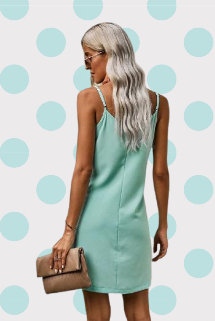 Mint Green Button Accent Strappy Slip Dress