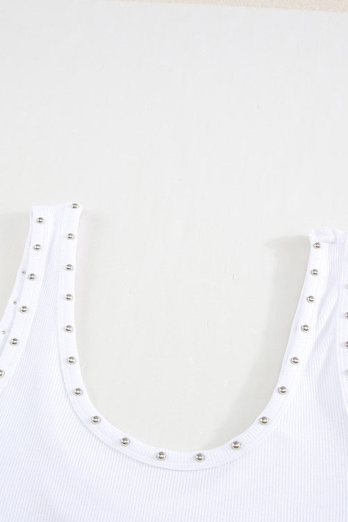 White Studded Ribbed Tank Top