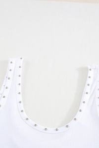 White Studded Ribbed Tank Top