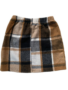 Brown Plaid Skirt & Black Ribbed Shirt Set