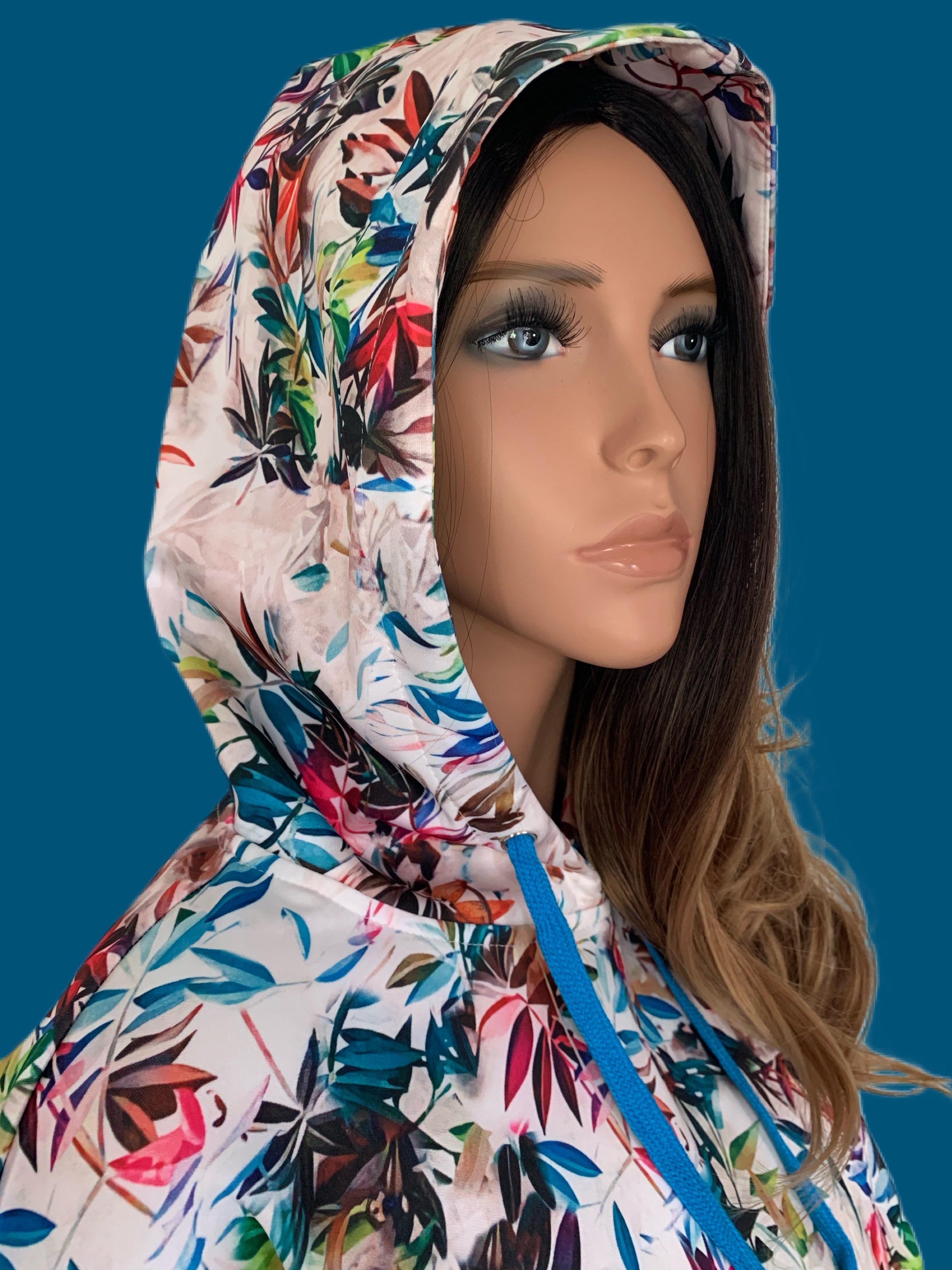 Colorful Plant Printed Cream Hooded Sweatshirt
