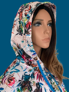 Colorful Plant Printed Cream Hooded Sweatshirt