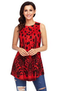 Red Black  Print Sleeveless Top