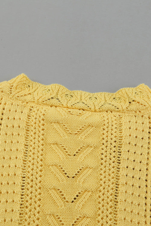 Yellow Lace Sleeve Pointelle Knit Sweater