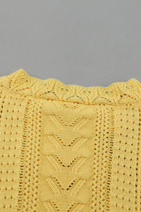 Yellow Lace Sleeve Pointelle Knit Sweater