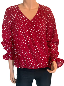 Paprika Polka Dot V-neck Ruffly Sleeve Blouse