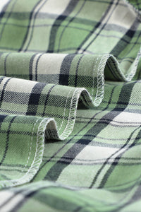 Green Grass Plaid Hooded Button Up Cotton Shirt