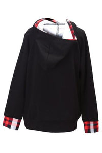 Girls Black and Red Plaid Double Hooded Sweatshirt