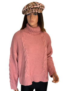 Rose Pink Chunky Cable Knit Sweater