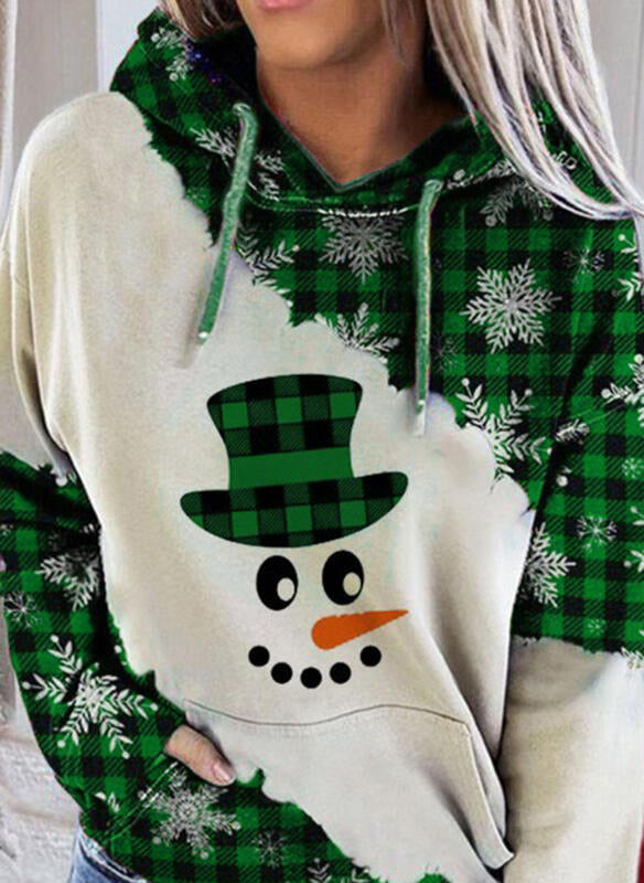 Green Buffalo Plaid Snowman Hooded Sweatshirt