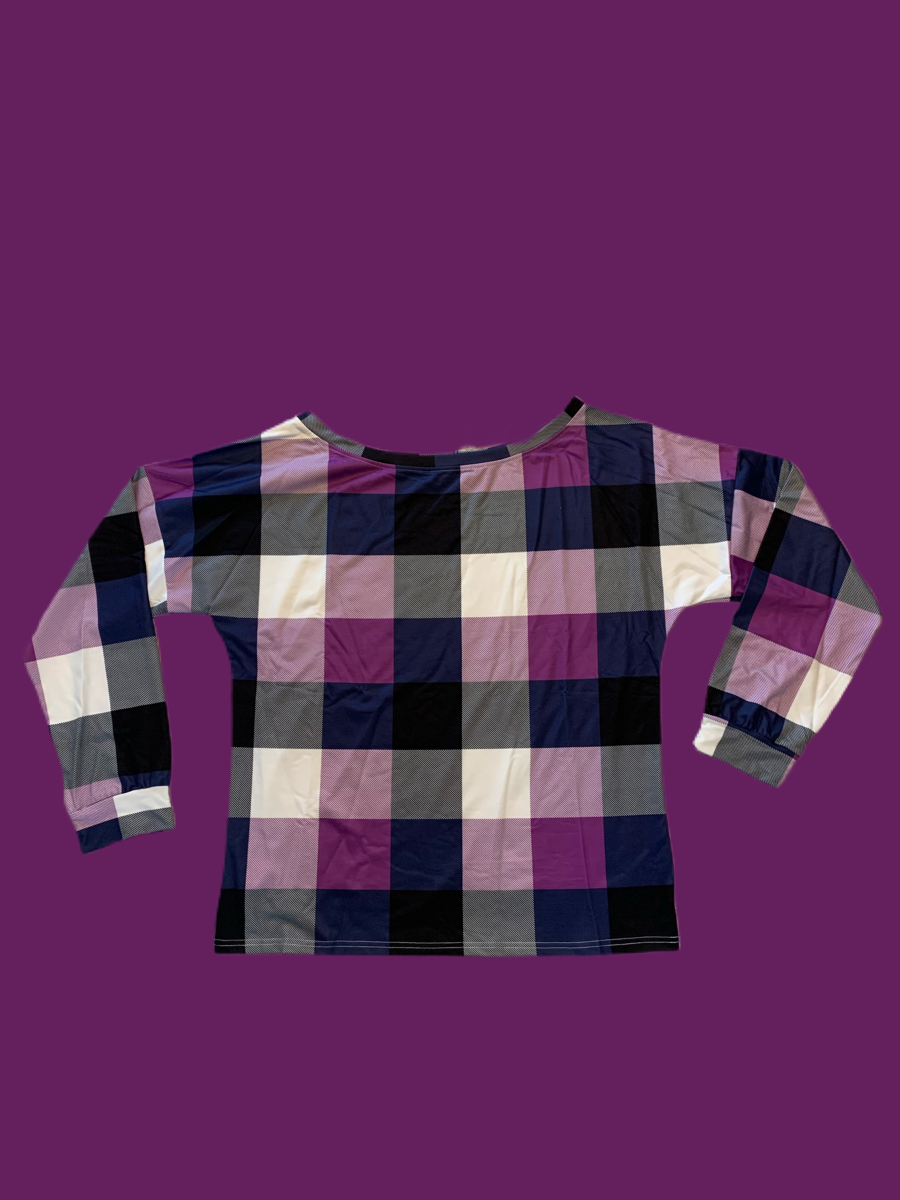 Purple Plaid Round Neck Long Sleeve Shirt