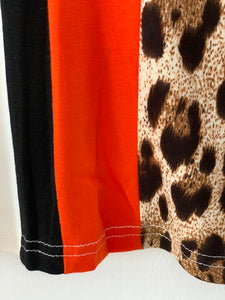 Leopard Print Orange Colorblock Tee