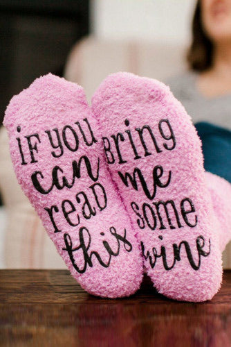 Pink Bring Me Wine Cotton Socks  Pink poly cotton socks, to give as a gift or keep for yourself!  Comes in a cute cupcake looking package. 