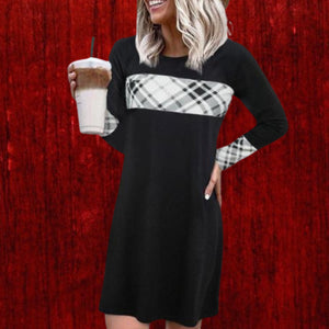 Black/White Plaid Colorblock Mini Dress