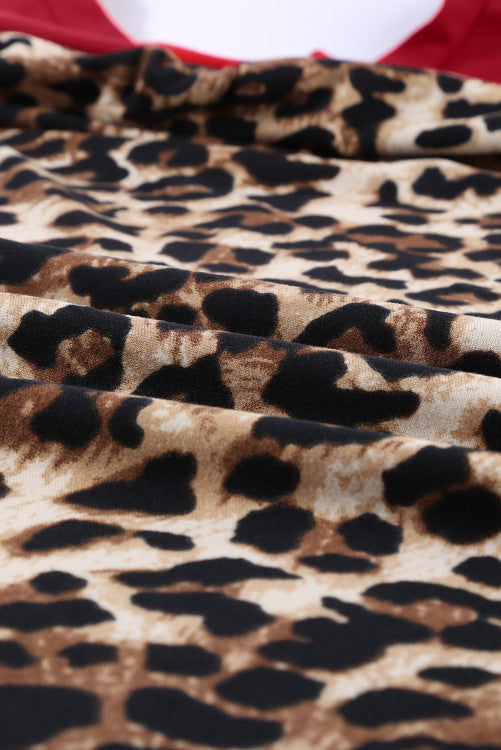 Red Leopard Print V-Neck Color-block Knit Tee