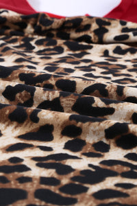 Red Leopard Print V-Neck Color-block Knit Tee