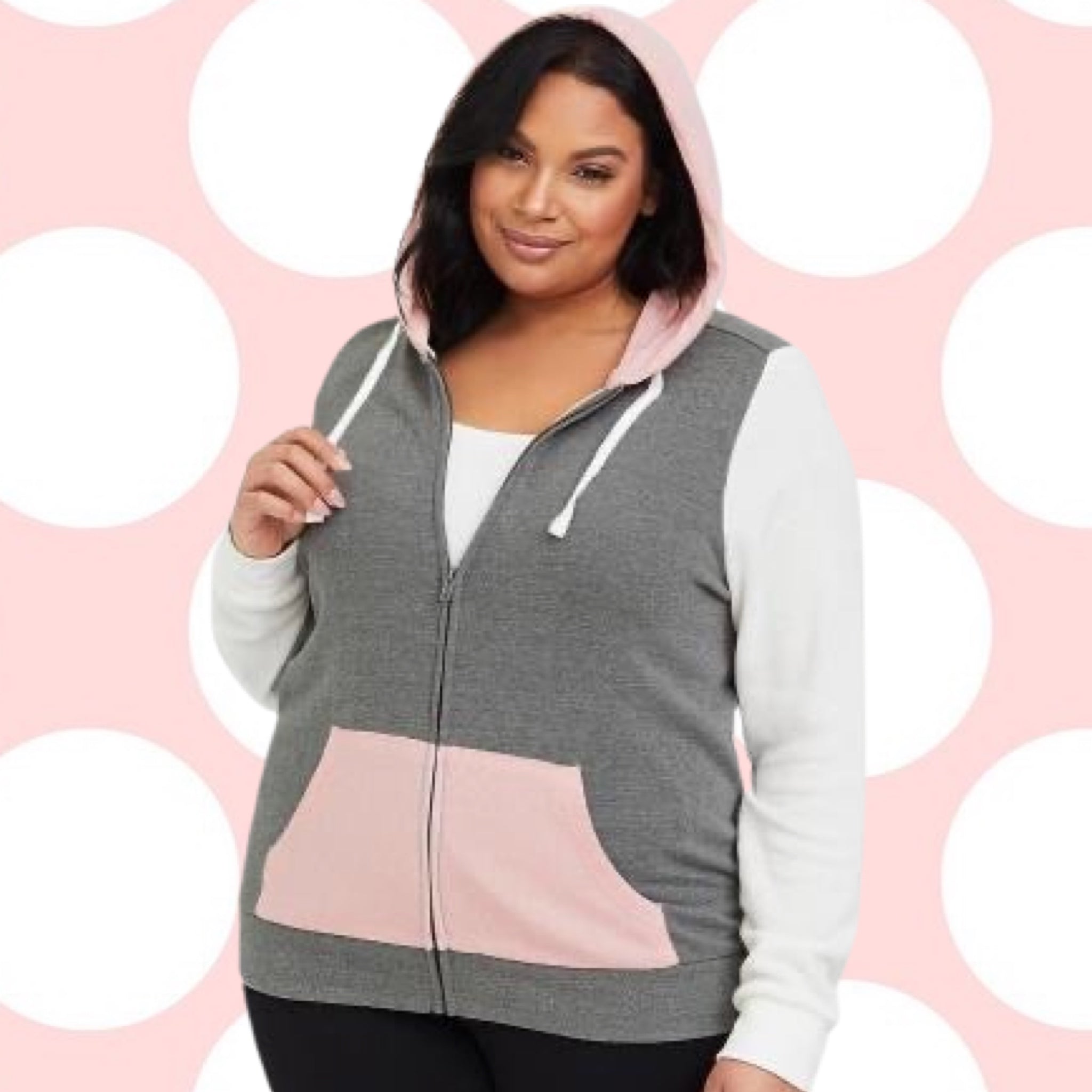 Pink/Gray/White Hooded Zip Up Curvy Size Jacket