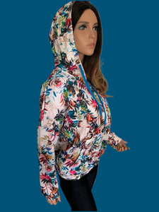 Colorful Plant Printed Cream Hooded Sweatshirt