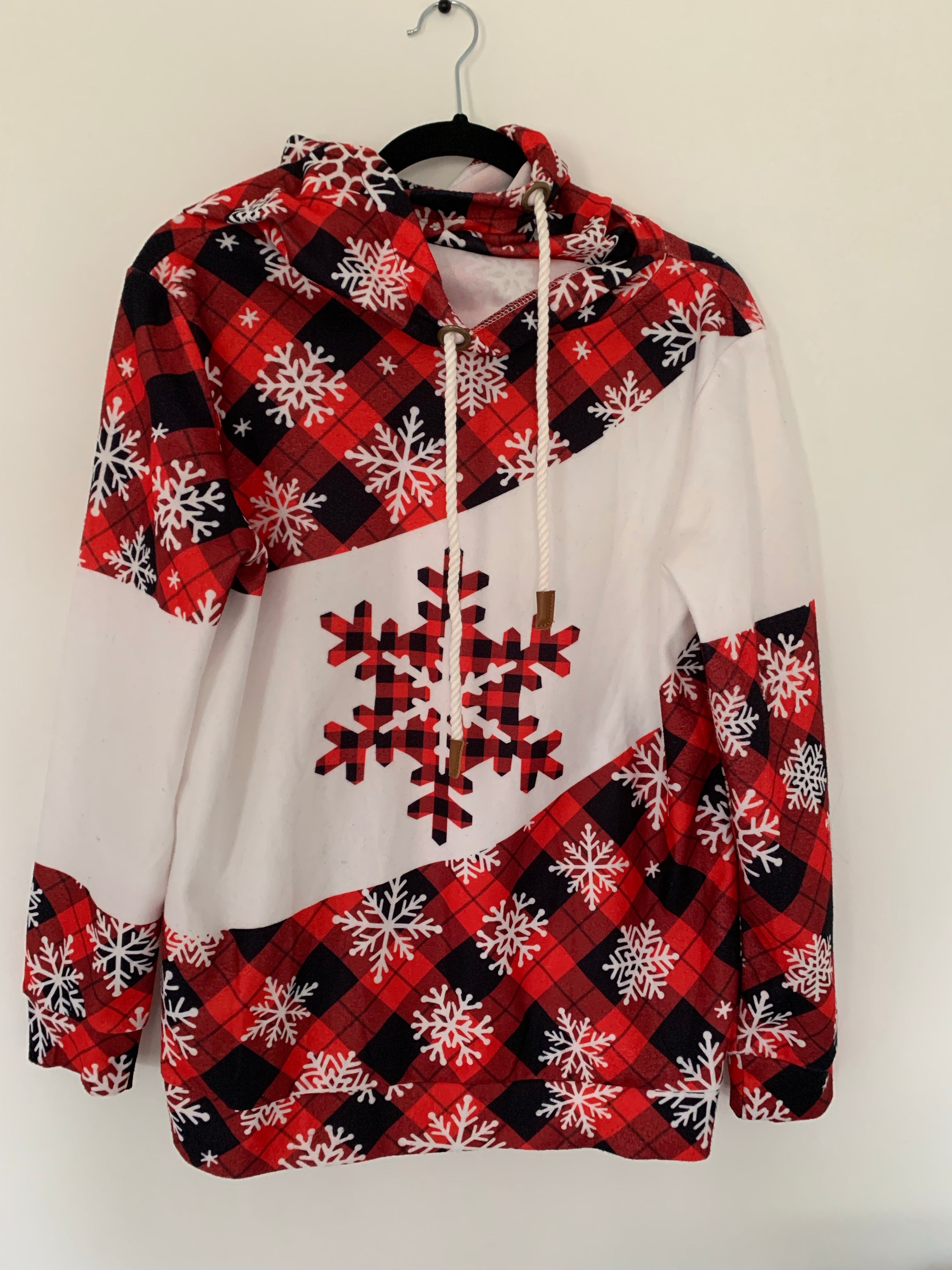 Buffalo Plaid Snowflake Hooded Brushed Flannel Sweatshirt