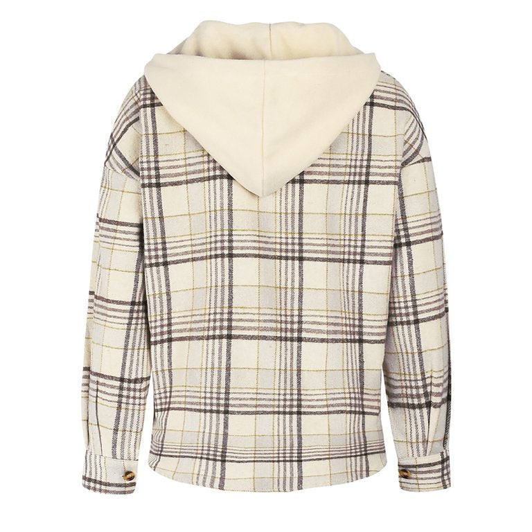 Brown/Cream Plaid Detachable Hooded Shacket