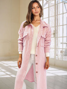 Pink Houndstooth Button Down Coat