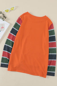 ful Striped Gold Sequined Pocket Long Sleeve Top
