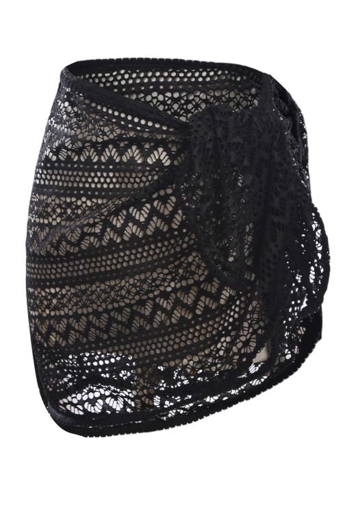 Cute black lace sarong. Perfect to wear over swimwear or around waist of skirt or shorts to add a little flair to your outfit. Soft, lightweight lace fabric. 