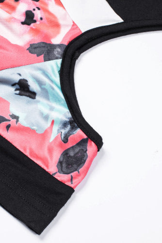 Red Floral Colorblock Cold Shoulder Tee-Final sale!
