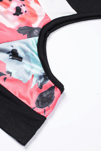 Red Floral Colorblock Cold Shoulder Tee-Final sale!