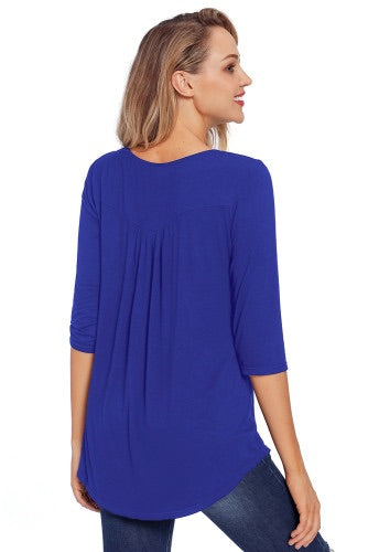 Royal Blue 3/4 Sleeve Pleated Tunic