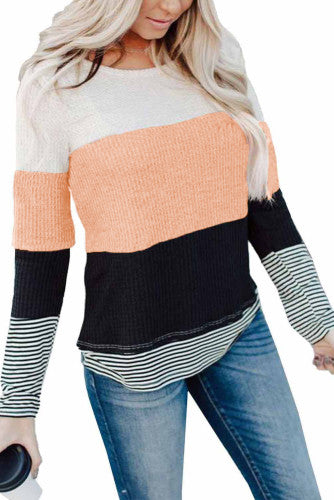 Peach and Black Striped Colorblock Thermal Top