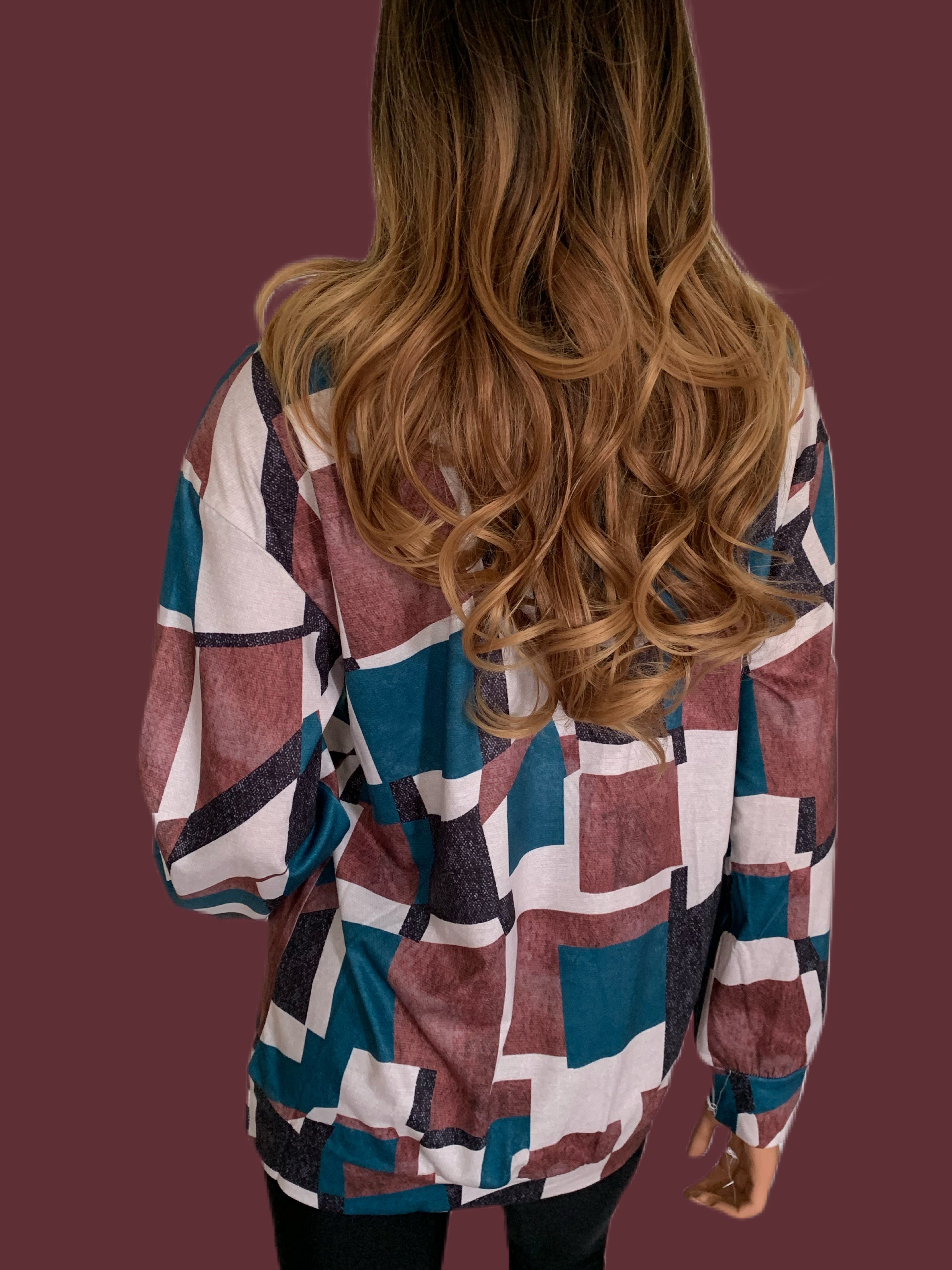 Festive Fall Geometric Print Round Neck Shirt