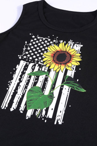 Sunflower On Black and White Flag Tank